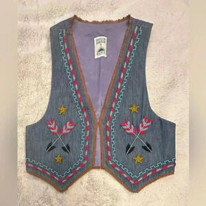 Vintage Hairston Roberson ROPA Beaded Arrows Southwestern Denim Vest Petite S